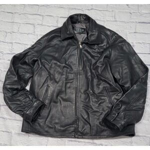 Vintage Men IZOD Genuine Leather Motorcycle Jacket sz Large Lined Coat Black 90s